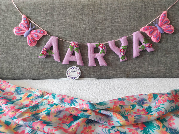 Butterfly and Flower theme Pearl embellished Alphabet Name Bunting