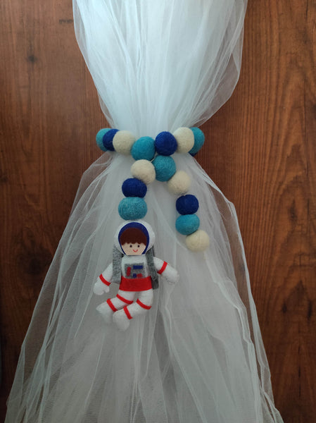 Spaceman and Felt Ball Curtain Tie