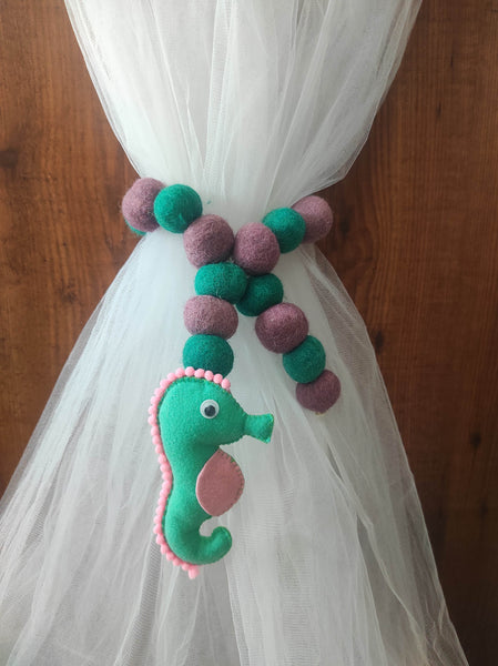 Sea Horse and Felt Ball Curtain Tie