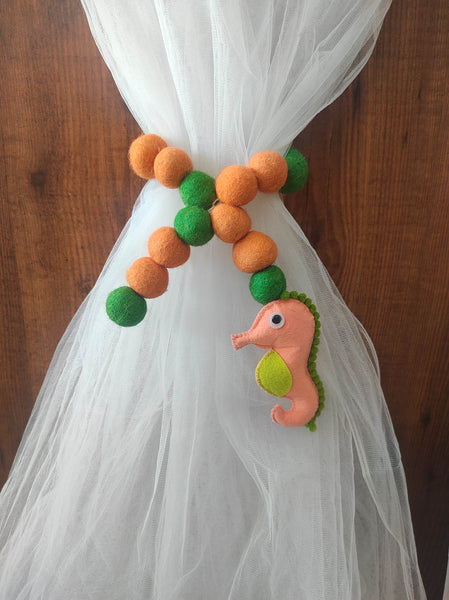 Sea Horse and Felt Ball Curtain Tie