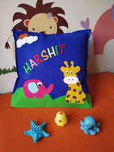 Load image into Gallery viewer, Felt cushion cover, felt pillow cover, cow pillow, cow cushion, felt cushion, personalized pillow, personalized cushion , personalized name cushion, personalized pillow with name , customize pillow, customize cushion , pillow for kids, pillow for baby head, Elephant pillow, Giraffe pillow
